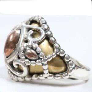 Carolyn Pollack Brass, Sterling Silver, & Copper beaded‎ scroll ring size 9